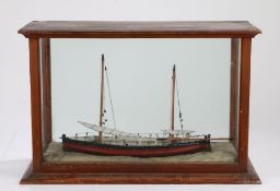 Model of a two masted ship "Friend of all Nations", housed in a glazed stained pine case, 58cm wide,