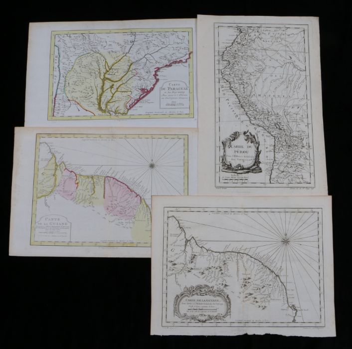 Four French maps, "Carte du Paraguay", "Carte de la Guyane", "Carte de la Guiane", "Carte du