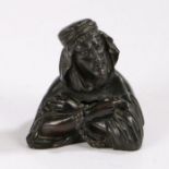 19th century bronze inkwell, signed Alph Giroux, in the form of a Middle Eastern gentleman wearing a