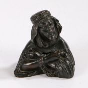 19th century bronze inkwell, signed Alph Giroux, in the form of a Middle Eastern gentleman wearing a