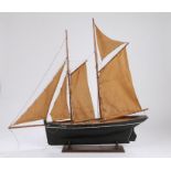 Model of a Penzance fishing topsail schooner smack, "May PZ47", on a mahogany stand, 74cm wide, 70cm