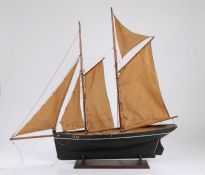 Model of a Penzance fishing topsail schooner smack, "May PZ47", on a mahogany stand, 74cm wide, 70cm