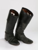 Pair of black leather riding boots, with Bootlegger metal shoe trees (2)