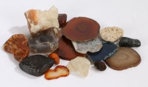 Collection of quartz, rock and coral samples, some polished (qty)