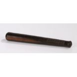 Lignum vitae truncheon, with ring turned handle, 32cm long