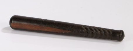 Lignum vitae truncheon, with ring turned handle, 32cm long