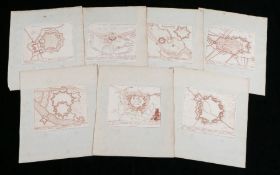 Peter Schenk, seven maps depicting forts, to include Winochs-Bergen, Stevens-Waart, Kiesterswaart,