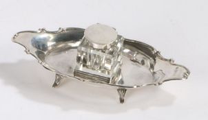 Edward VII silver inkwell, London 1902, maker Robert Pringle, the square form clear glass inkwell