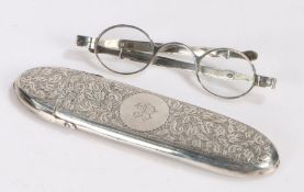 Victorian silver spectacles case, Birmingham 1889, maker Hilliard & Thomason, the case with engraved