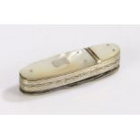 Slater Brothers 19th Century combination snuff box/pen knife, the mother of pearl handle with vacant