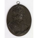 Cast metal plaque depicting Oliver Cromwell in profile, 10cm wide, 13cm high