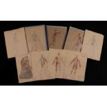 Collection of nine anatomical drawings, to include skeletal and musculature studies, three in