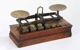 19th Century brass roberval postal balance scales by E. Ratcliff, the plinth base with eight