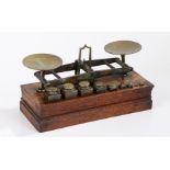 19th Century brass roberval postal balance scales by E. Ratcliff, the plinth base with eight