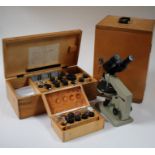 OMO Russian binocular field microscope, No. 731230, housed in original case, together with a