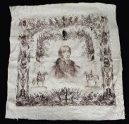 His Grace the Duke Of Wellington silk shawl, with central depiction of Wellington surrounded by