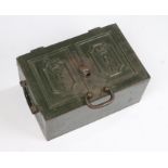 Early 19th century green painted cast iron Revenue military strong box, with Queen's crown mark,