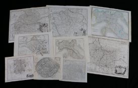 Collection of European maps, to include "Gallia Belgica", "Aix la Chapelle", Poland, Madrid,