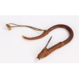19th Century North American Northwest Coast bentwood Halibut Hook, Makah, cedar bark wrapping and
