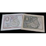 Humphry Lloyd original coloured map engraving of Wales, 56.5cm x 48cm, later reproduction of the