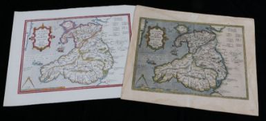 Humphry Lloyd original coloured map engraving of Wales, 56.5cm x 48cm, later reproduction of the