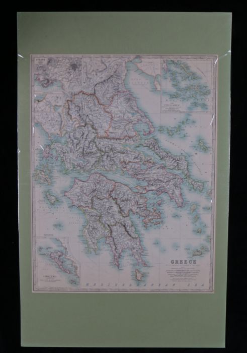 T.B. Johnston, coloured map, Greece, mounted, the map 44cm x 58cm