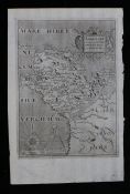 Christopher Saxton. Anglesey, map engraving circa 1640, 21cm x 32.5cm