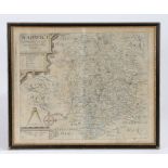 Christopher Saxton/William Kip, an early 17th century hand-coloured map engraving, "WARWICI -