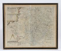 Christopher Saxton/William Kip, an early 17th century hand-coloured map engraving, "WARWICI -