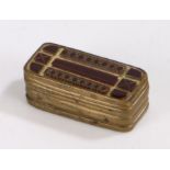 Victorian brass and purple glass mounted snuff box, the geometric decorated purple and clear glass