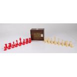 Jaques & Son London, a set of ivory "The Staunton" chessmen, the white king stamped to foot, one red