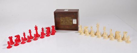 Jaques & Son London, a set of ivory "The Staunton" chessmen, the white king stamped to foot, one red