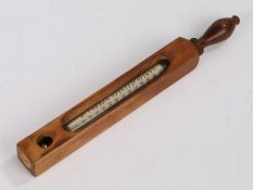 Dr. Forbes wooden cased thermometer, with turned handle above the pierced square central section