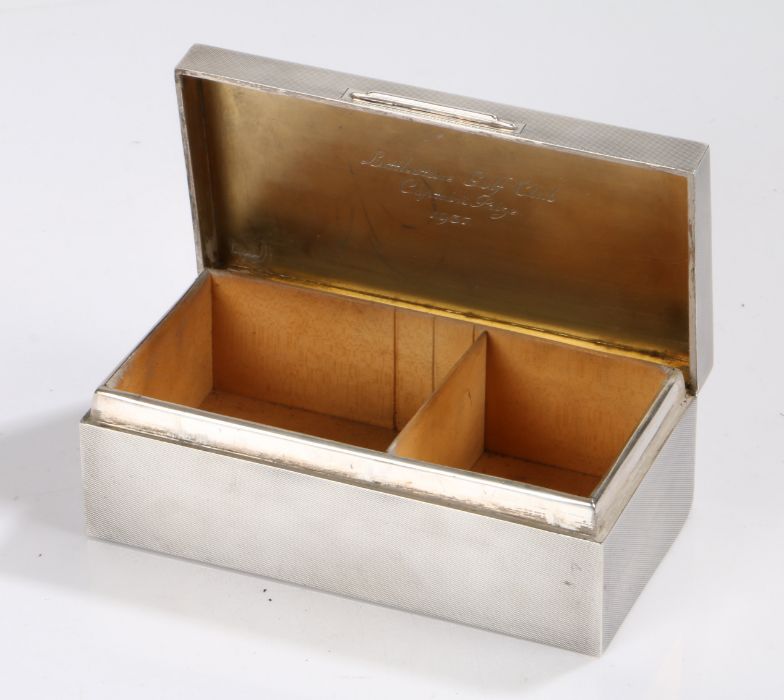 Edward VIII silver cigarette box, Sheffield 1936, maker Walker & Hall, the engine turned lid with - Image 2 of 2