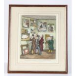 Edward Lloyd Bryant, satirical coloured print "Connoisseurs examining a collection of George