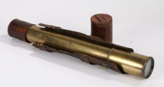 W. Ottoway & Co brass two draw telescope, Ealing, dated 1907, No. 9702, 126cm long fully extended