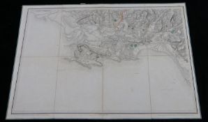 Ordinance Survey map, Glamorgan, circa 1830, sheet 37, 96cm wide 67cm high