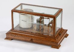 20th Century barograph, the oak case with bevelled glass and small frieze drawer