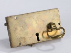 Georgian brass door lock, with pierced swing handle, 17cm wide, 9.5cm high