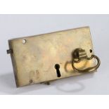 Georgian brass door lock, with pierced swing handle, 17cm wide, 9.5cm high