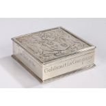 The Worshipful Company of Goldsmiths, a silver cigarette box, by Sebastian Garrard, London, square