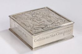 The Worshipful Company of Goldsmiths, a silver cigarette box, by Sebastian Garrard, London, square