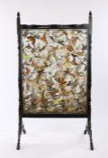 Victorian butterfly specimen display screen, in black ebonised frame housing the glazed display of