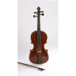 Hopf violin, stamped HOPF below the button, 59cm long, together with a bow, all housed in a dark