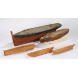 Five ship model/ pond yacht blanks, the largest 71.5cm wide (5)