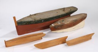 Five ship model/ pond yacht blanks, the largest 71.5cm wide (5)