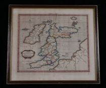 Original coloured map engraving, "Tabi Euopae Continens Albion, Brittaniam et Hiberniam", housed