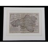 Eman and Thomas Bowen, original coloured map engraving, South Wales Divided into it's Counties,