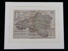 Eman and Thomas Bowen, original coloured map engraving, South Wales Divided into it's Counties,