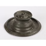 Pewter capstan form inkwell By E. Stacey & Son Sheffield, the dished top with hinged lid and